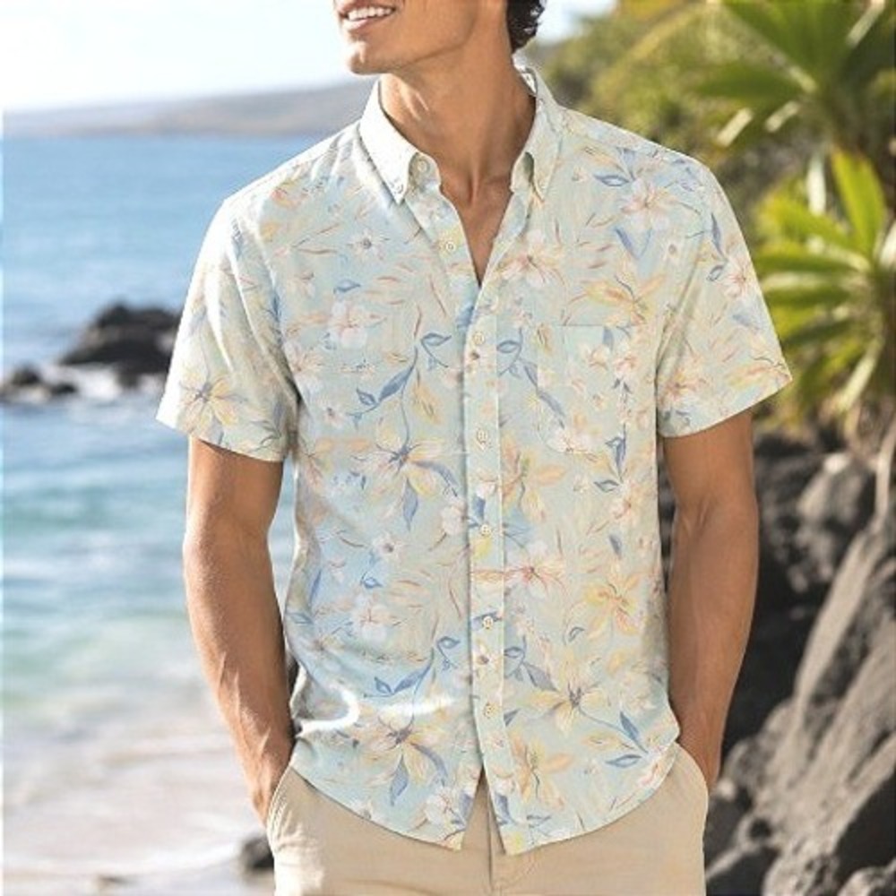 Faherty Breeze Sky Coast Floral Hawaiian Short Sleeve Button-Down Shirt M